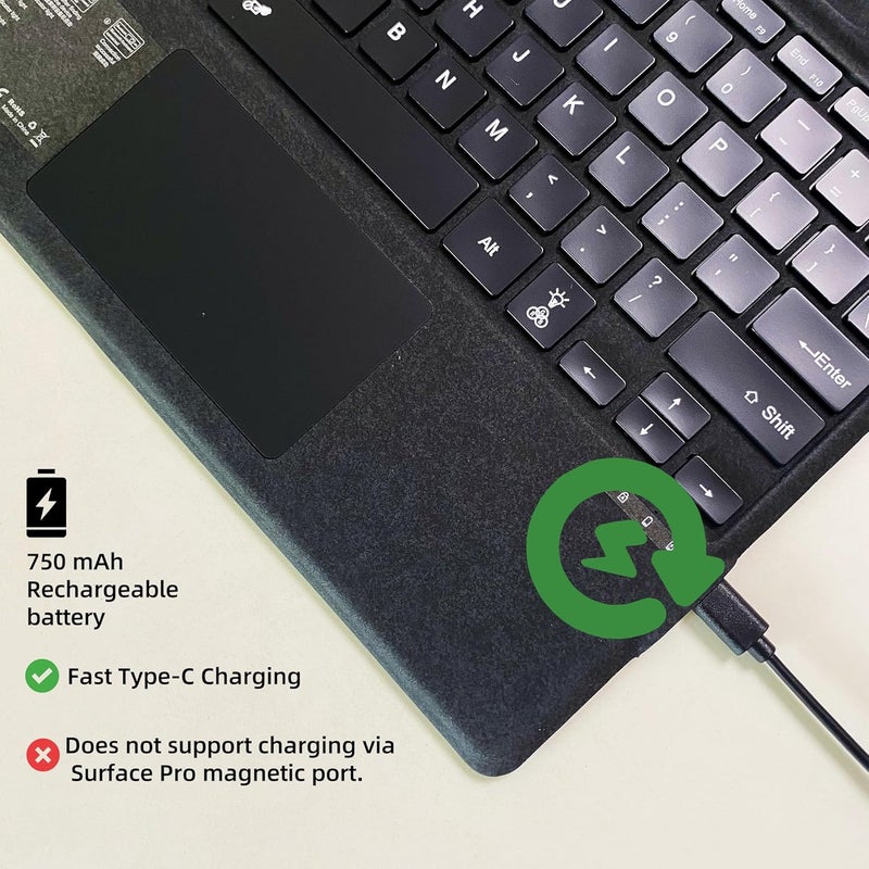 Zoof Keyboard for Microsoft Surface Pro Copilot+ (11th Edition) / Pro 11 / Pro 10 / Pro 9 / Pro 8 / Pro X, 13 inch, Detachable Type Cover with Touchpad, 7-Color Backlit & Pen Holder (Black) - Image 5